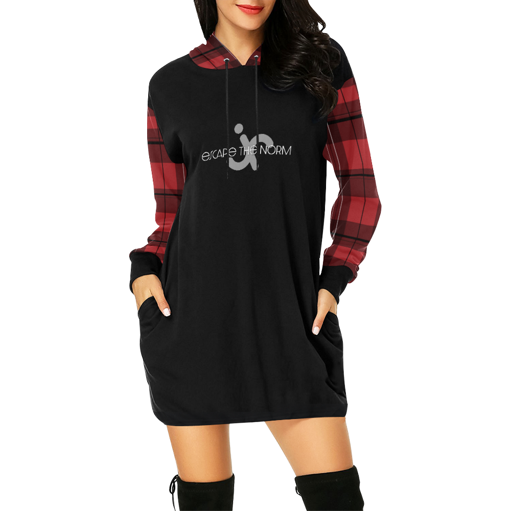 Escape the Norm in Red Plaid All Over Print Hoodie Mini Dress (Model H27)