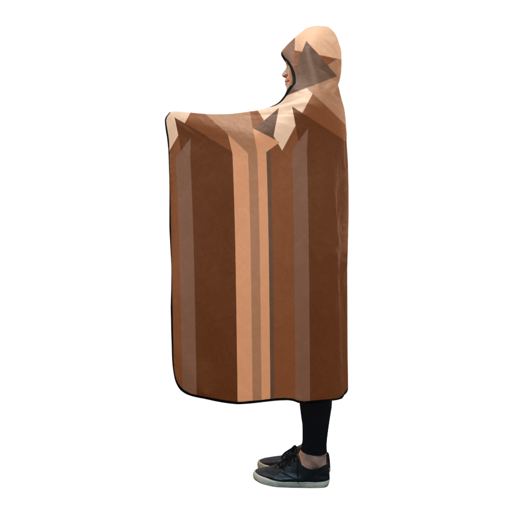 Brown Chocolate Caramel Stripes & Triangles Hooded Blanket 80''x56''