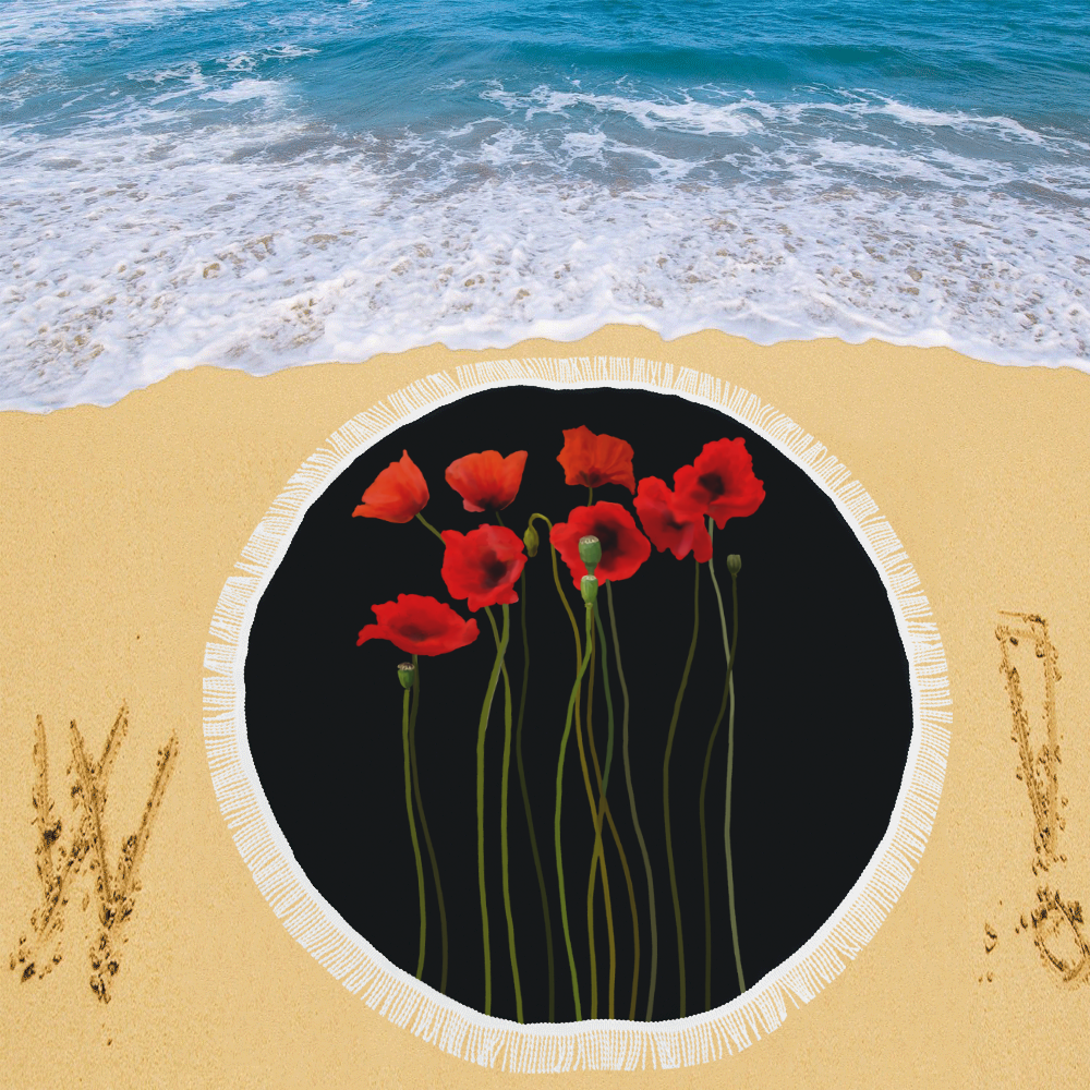 Poppies Floral Design Papaver somniferum Circular Beach Shawl 59"x 59"