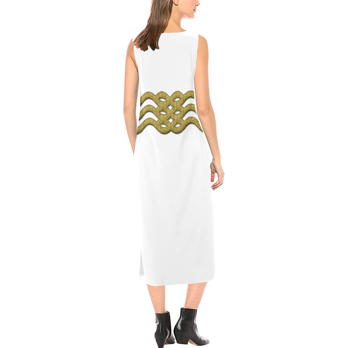 gold belt Phaedra Sleeveless Open Fork Long Dress (Model D08)
