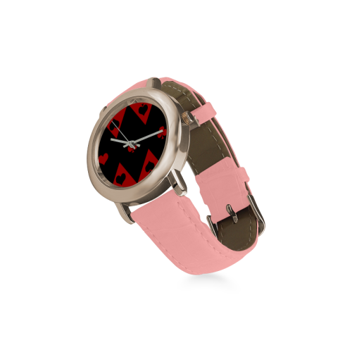 Las Vegas Black Red Play Card Shapes Women's Rose Gold Leather Strap Watch(Model 201)
