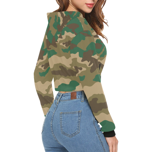 Woodland Camo lullaby All Over Print Crop Hoodie for Women (Model H22)
