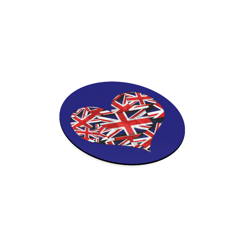 Union Jack British UK Flag Heart Blue Round Coaster