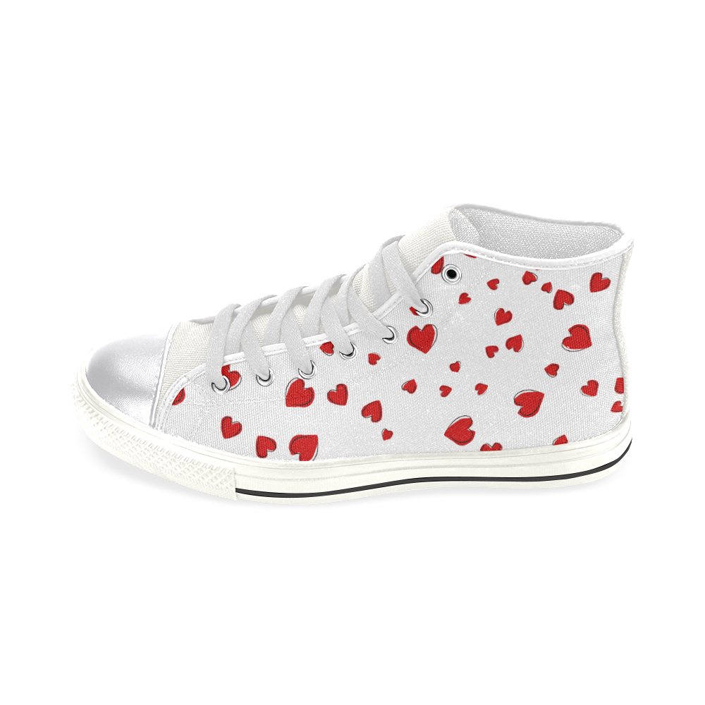 Red Hearts Floating on White Women's Classic High Top Canvas Shoes (Model 017)
