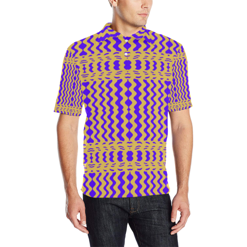 Purple Yellow Modern  Waves Lines Men's All Over Print Polo Shirt (Model T55)
