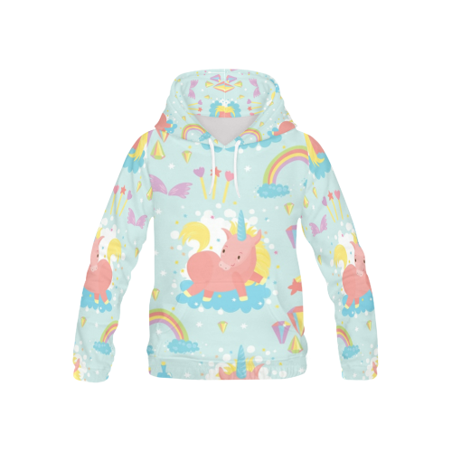 Unicorn And Rainbow Pattern All Over Print Hoodie for Kid (USA Size) (Model H13)