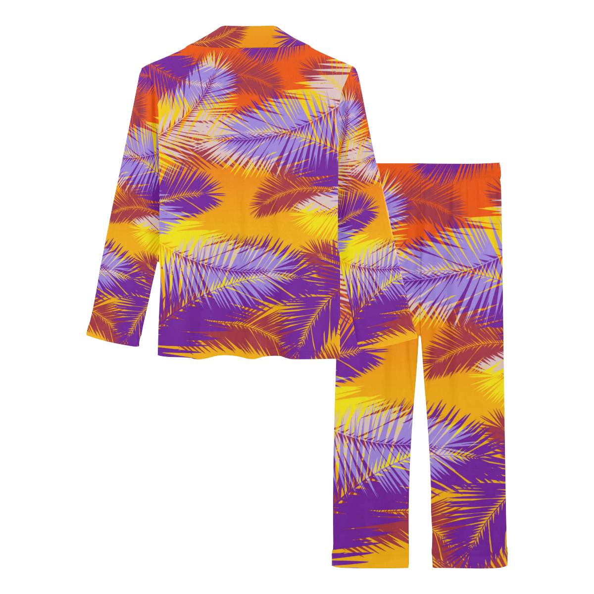Tropical Summer Palm Leaves Pattern Design Women's Long Pajama Set