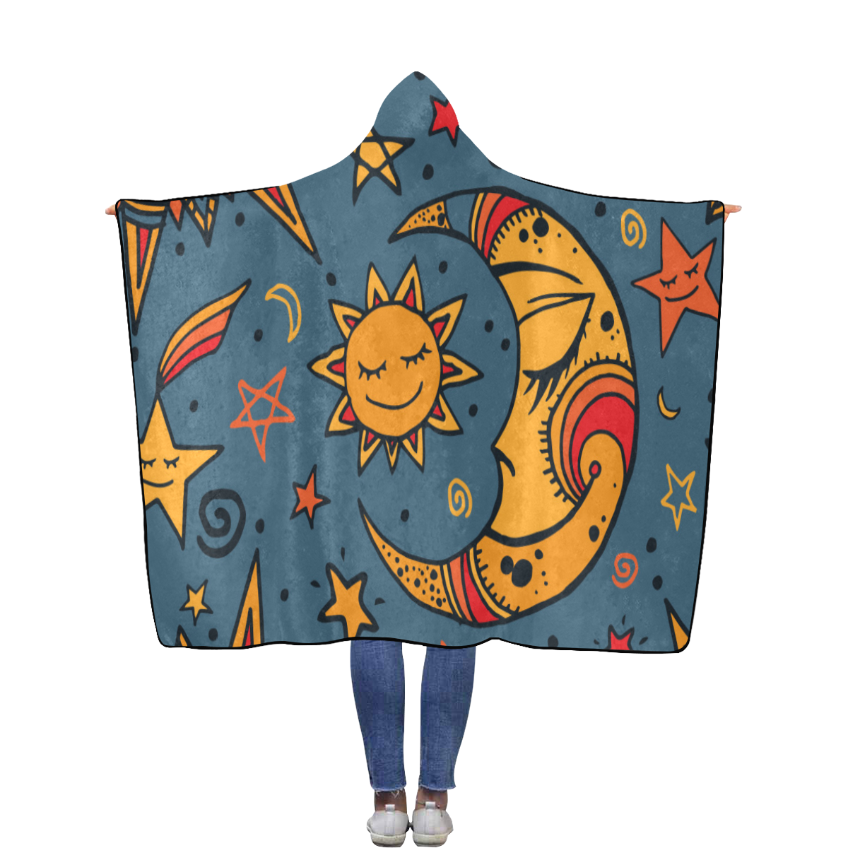 Cute Moon and Stars Flannel Hooded Blanket 56''x80''