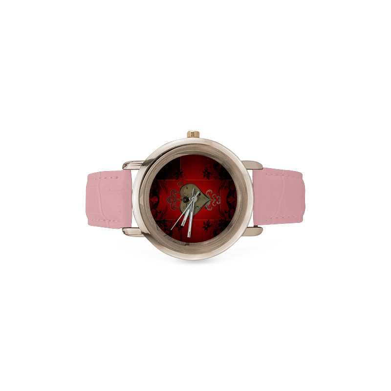 Wonderful decorative heart Women's Rose Gold Leather Strap Watch(Model 201)