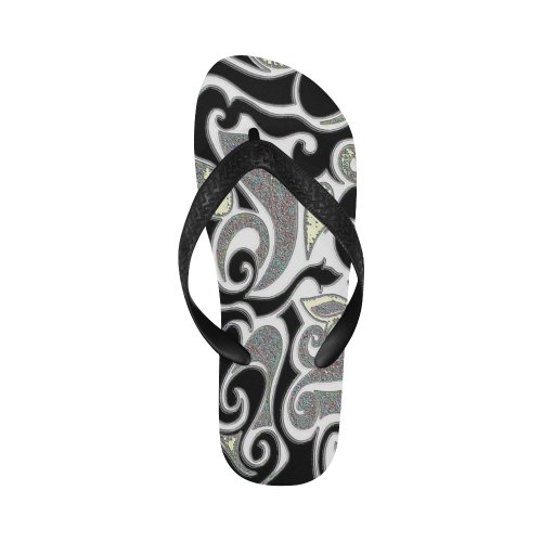 Black and White Abstract Doodle Flip Flops for Men/Women (Model 040)