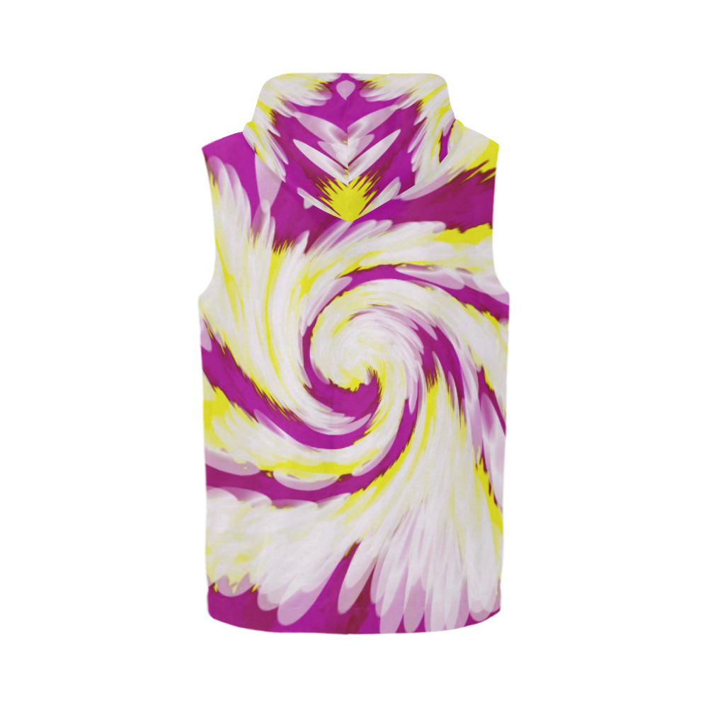 Pink Yellow Tie Dye Swirl Abstract All Over Print Sleeveless Zip Up Hoodie for Men (Model H16)