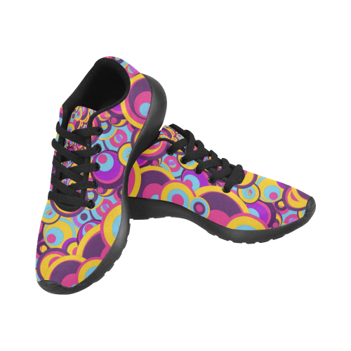 Retro Circles Groovy Violet, Yellow, Blue Colors Men’s Running Shoes (Model 020)