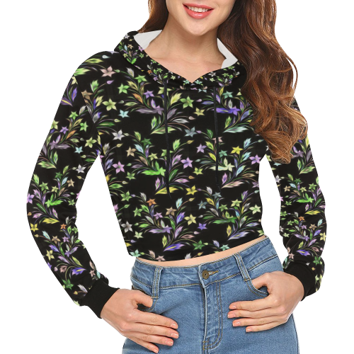 Vivid floral pattern 4182C by FeelGood All Over Print Crop Hoodie for Women (Model H22)
