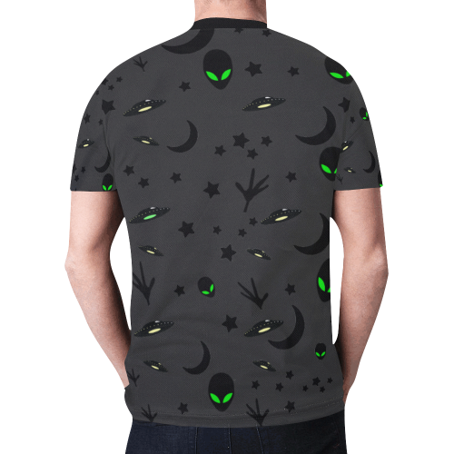 Alien Flying Saucers Stars Pattern on Charcoal New All Over Print T-shirt for Men/Large Size (Model T45)