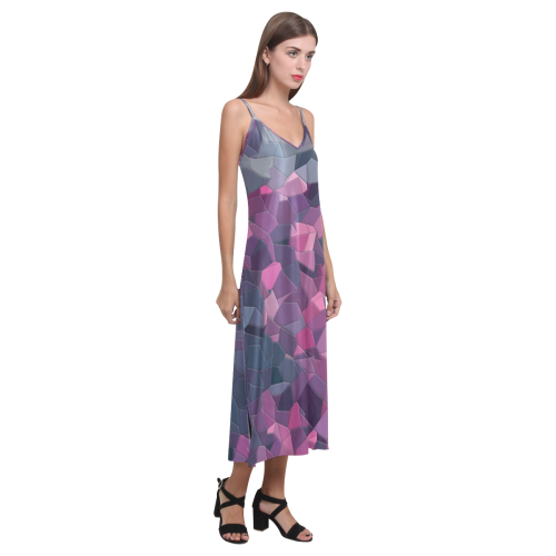 purple pink magenta mosaic #purple V-Neck Open Fork Long Dress(Model D18)