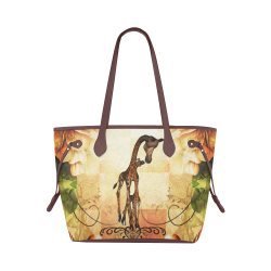 Cute giraffe mum with baby Clover Canvas Tote Bag (Model 1661)