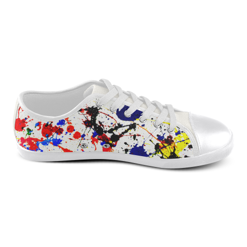 Blue & Red Paint Splatter - White Canvas Shoes for Women/Large Size (Model 016)