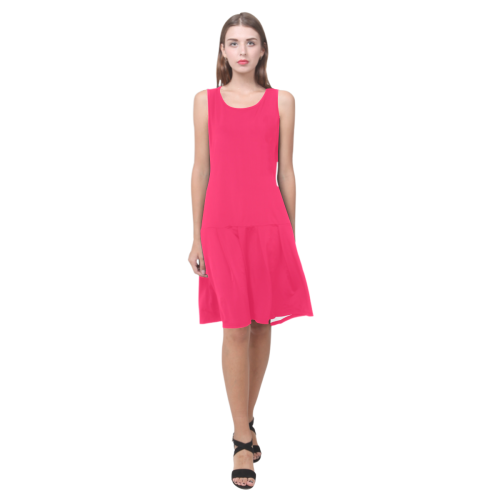 Solid Hot Pink Sleeveless Splicing Shift Dress(Model D17)