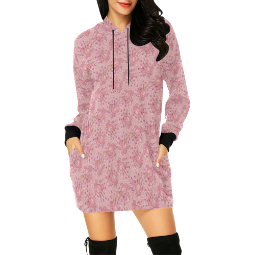 Cat with Violin Pattern All Over Print Hoodie Mini Dress (Model H27)