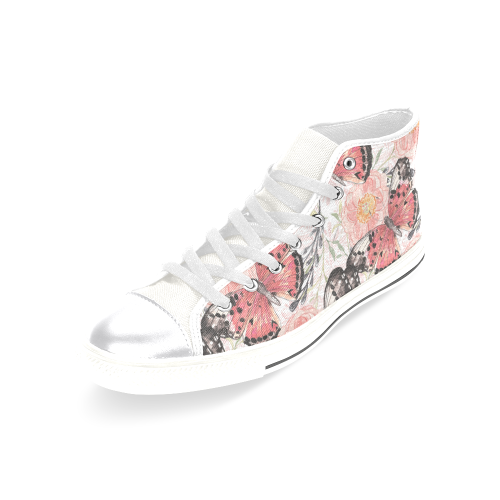 Butterfly Shoes, Floral Butterfly Shoes Women's Classic High Top Canvas Shoes (Model 017)