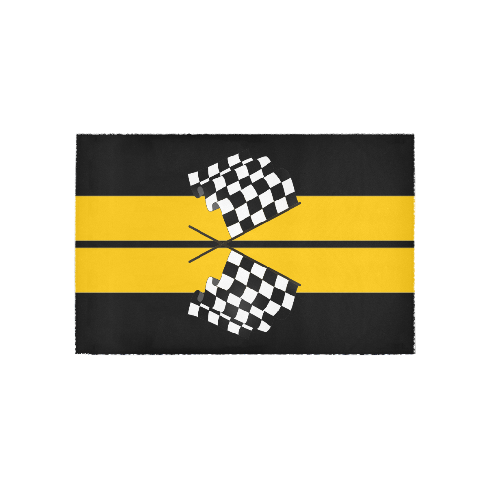 Checkered Flags, Race Car Stripe Black and Yellow Area Rug 5'x3'3''