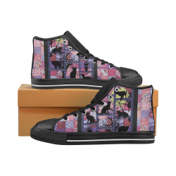 Cats in the Night High Top Canvas Shoes for Kid (Model 017)