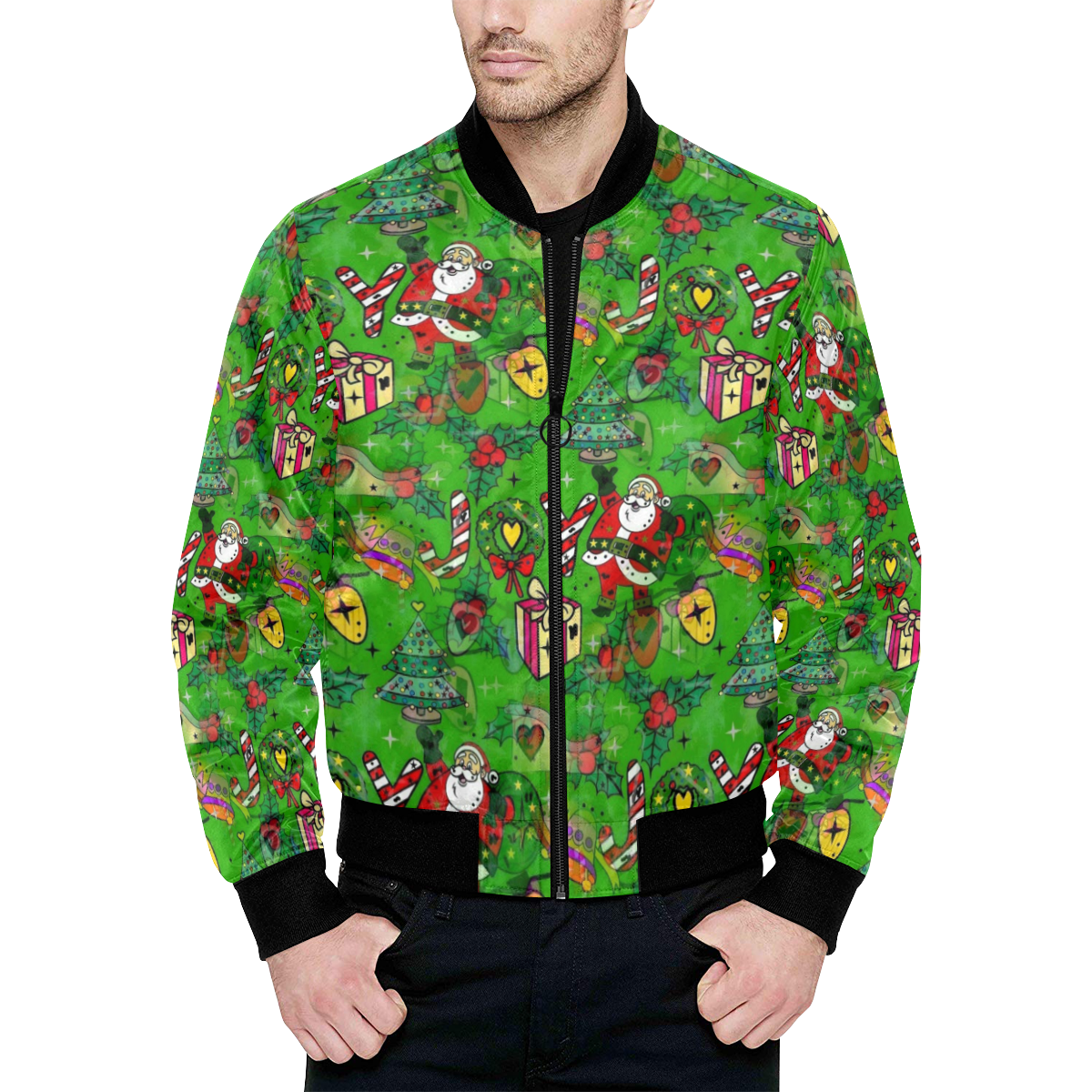 Joy by Nico Bielow All Over Print Quilted Bomber Jacket for Men (Model H33)