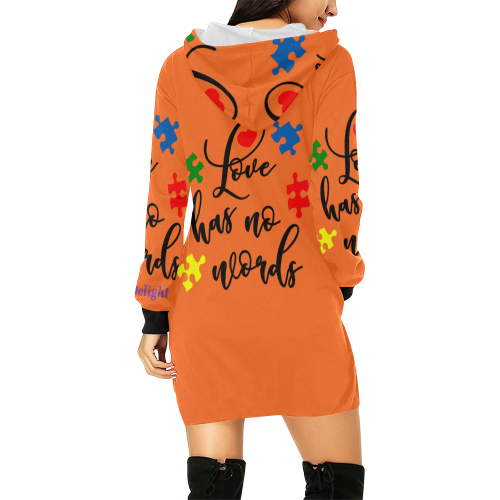Fairlings Delight's Autism- Love has no words Women's Hoodie 53086E7 All Over Print Hoodie Mini Dress (Model H27)