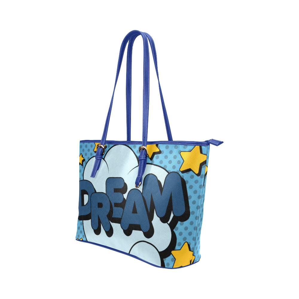 Fairlings Delight's Pop Art Collection- Comic Bubbles 53086Dream2Blue Leather Tote Bag Leather Tote Bag/Small (Model 1651)
