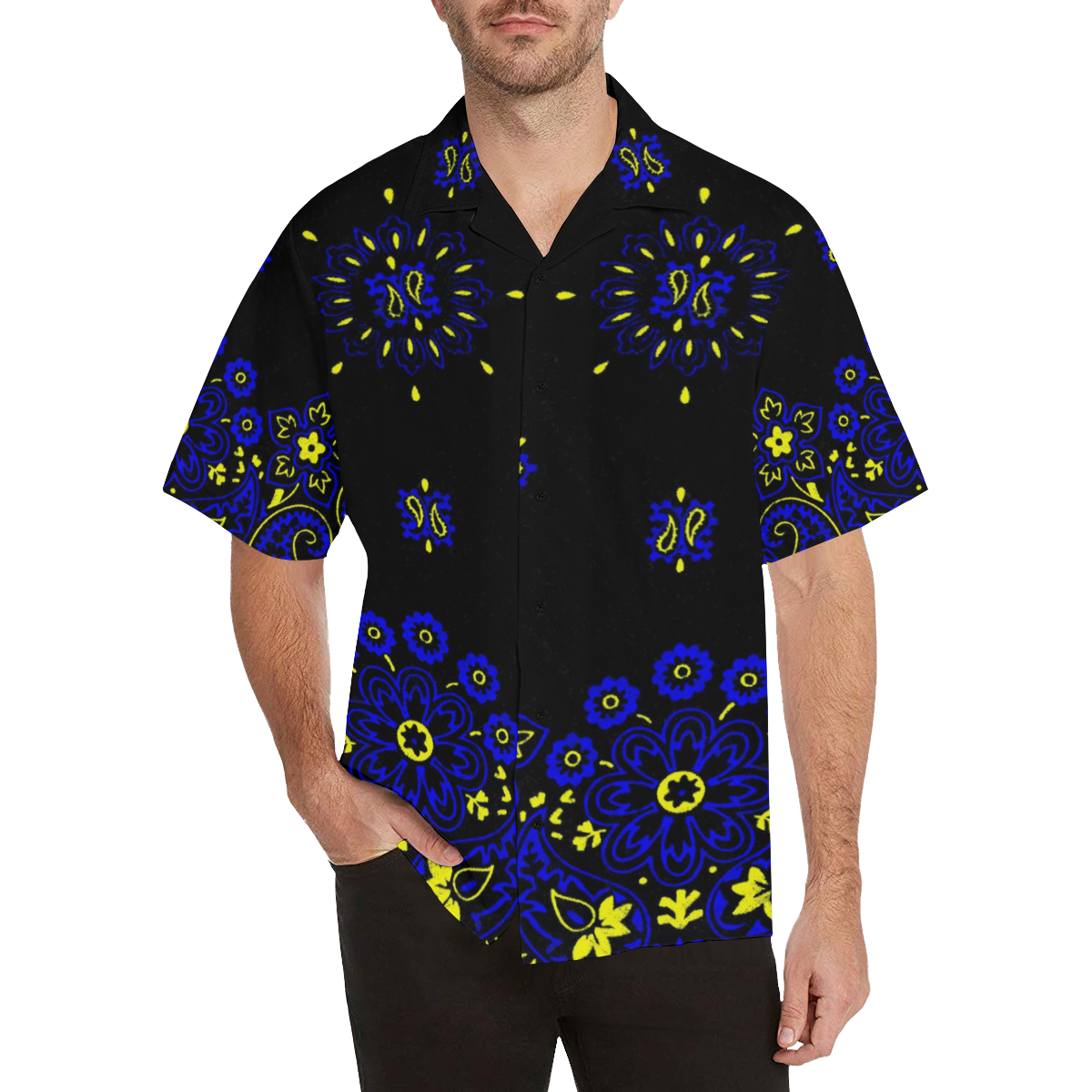 blue yellow bandana version 1 Hawaiian Shirt (Model T58)