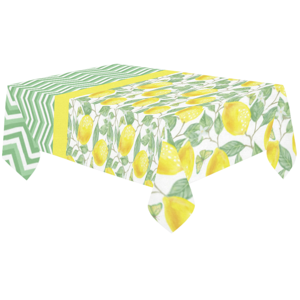 Lemons With Chevron 2 Cotton Linen Tablecloth 60"x120"