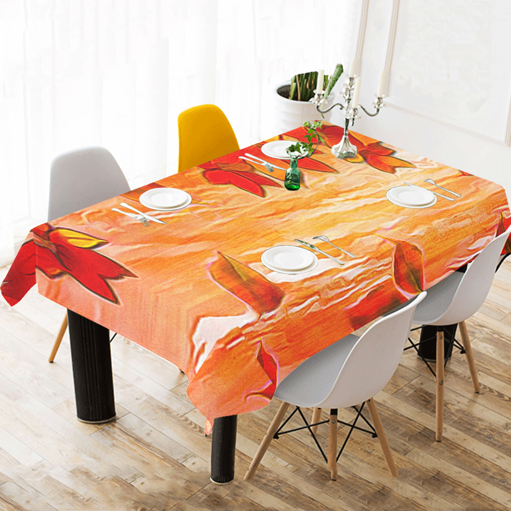 Red Leaves Cotton Linen Tablecloth 60"x 104"