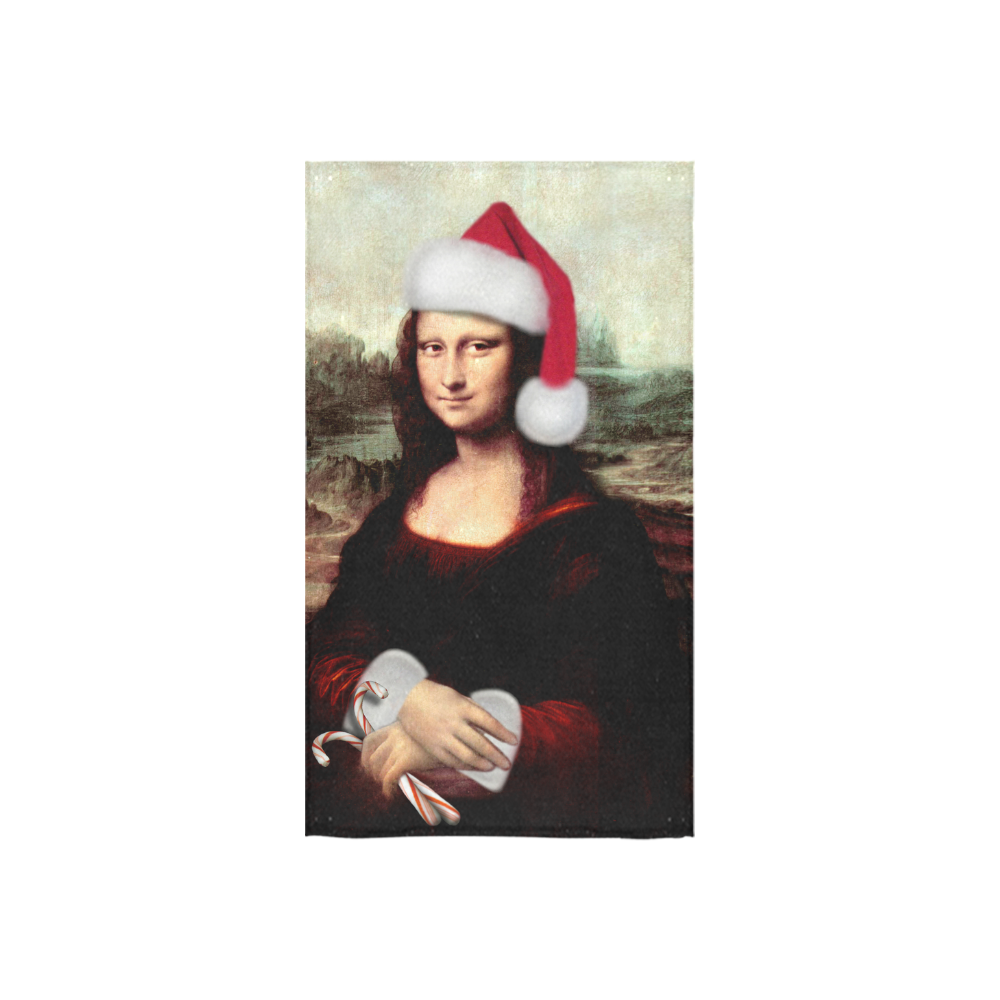 Christmas Mona Lisa with Santa Hat Custom Towel 16"x28"