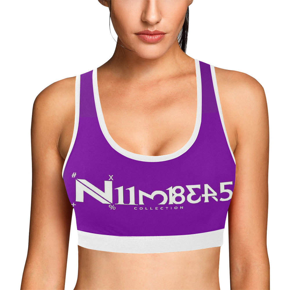 NUMBERS Collection White/Purple Women's All Over Print Sports Bra (Model T52)