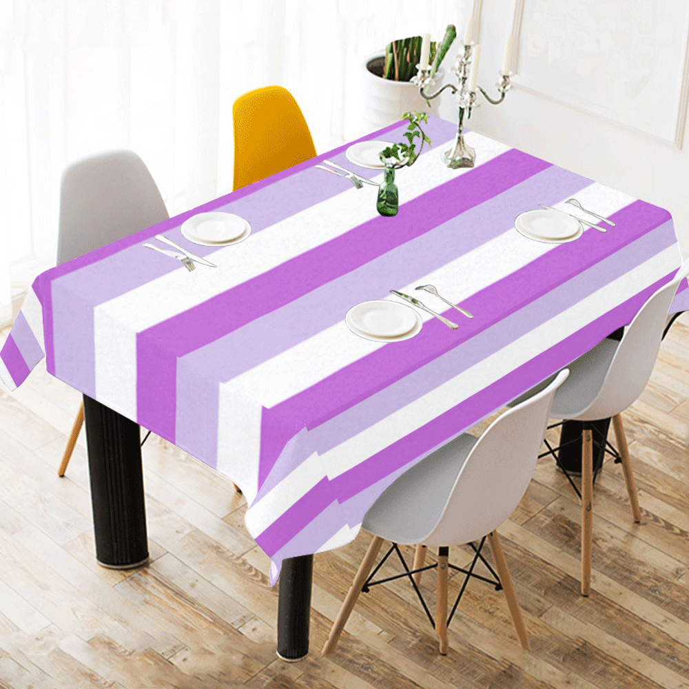 Purple Stripes Cotton Linen Tablecloth 60" x 90"