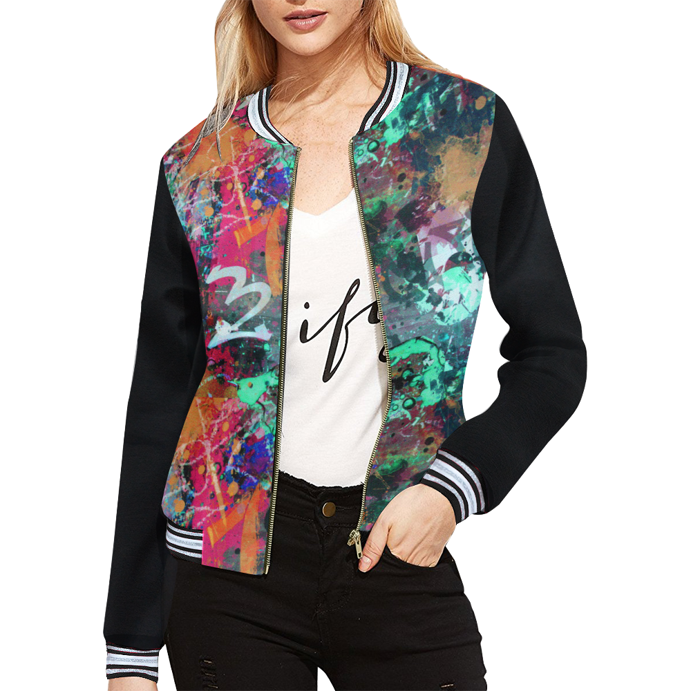 Graffiti Wall and Paint Splatter (Vest Style) All Over Print Bomber Jacket for Women (Model H21)