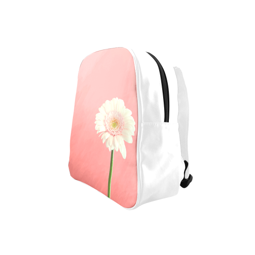Gerbera Daisy - White Flower on Coral Pink School Backpack (Model 1601)(Small)