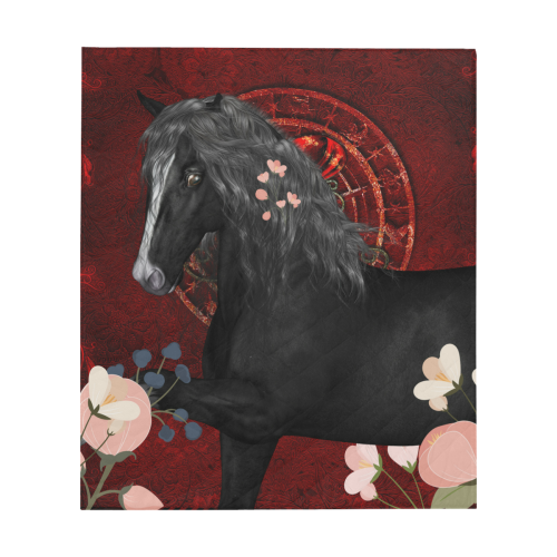 Black horse with flowers Quilt 60"x70"