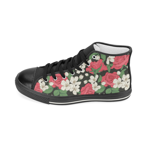 Pink, White and Black Floral Women's Classic High Top Canvas Shoes (Model 017)