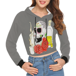 Day Of The Dead Sugar Skull Dark Grey All Over Print Crop Hoodie for Women (Model H22)