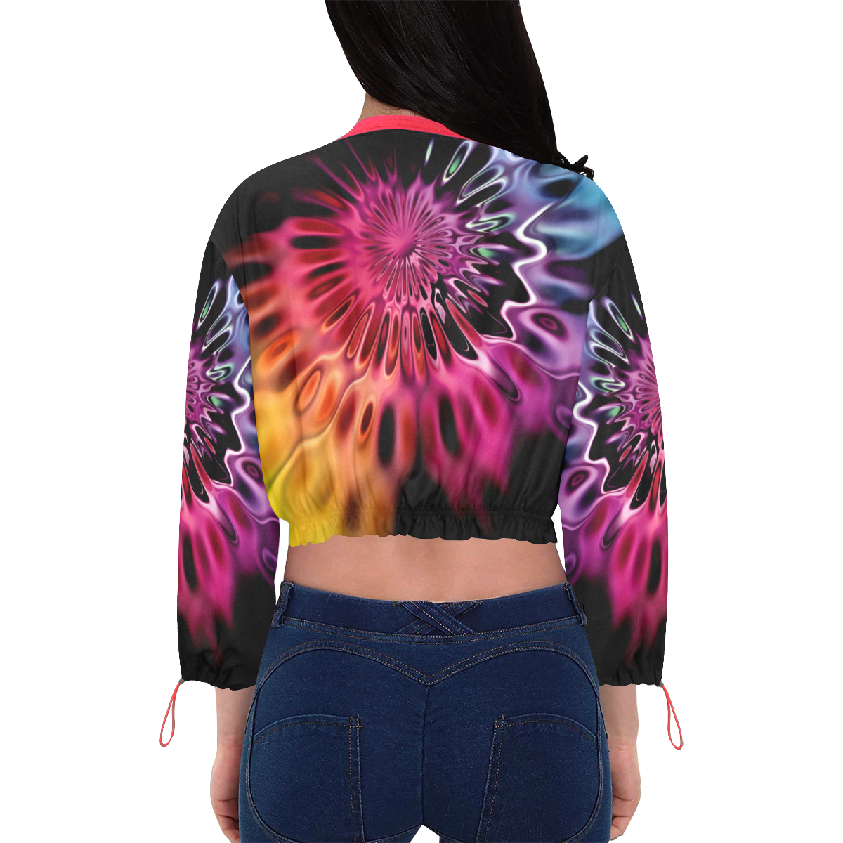 Magic Flower Flames Fractal - Psychedelic Colors Cropped Chiffon Jacket for Women (Model H30)