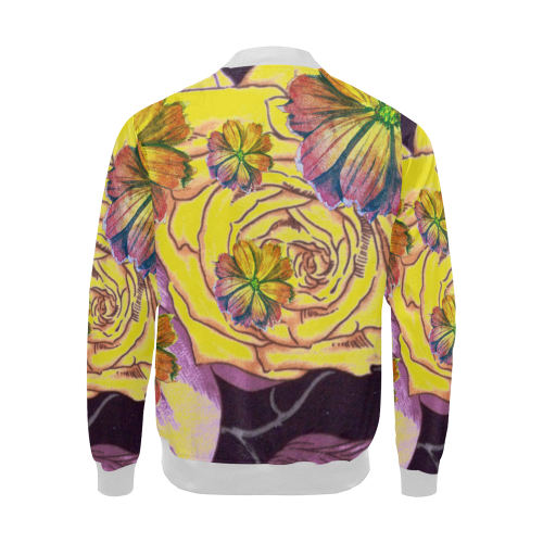 Multicolor Watercolor Flowers Yellow Purple Green All Over Print Bomber Jacket for Men (Model H19)