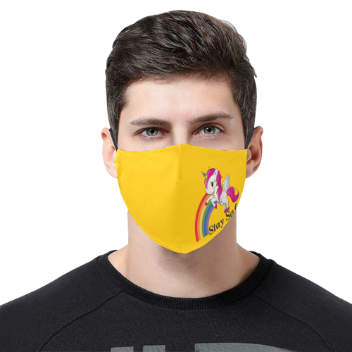 unicorn mask_yellow 3D Mouth Mask with Drawstring (Pack of 3) (Model M04)