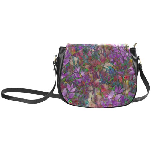 Floral Abstract Stained Glass G175 Classic Saddle Bag/Small (Model 1648)