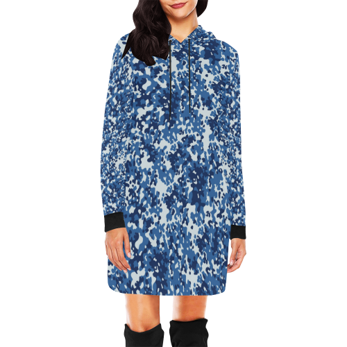 Digital Blue Camouflage All Over Print Hoodie Mini Dress (Model H27)
