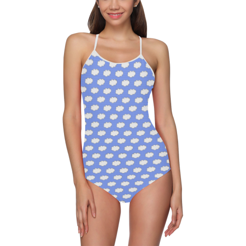 Clouds with Polka Dots on Blue Strap Swimsuit ( Model S05)