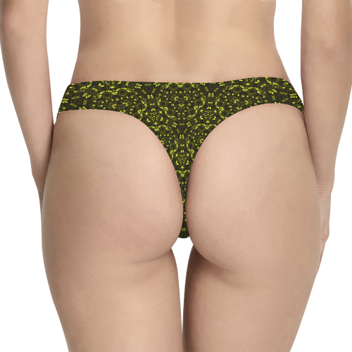 Green vintage pattern on a black background Women's All Over Print Thongs (Model L30)