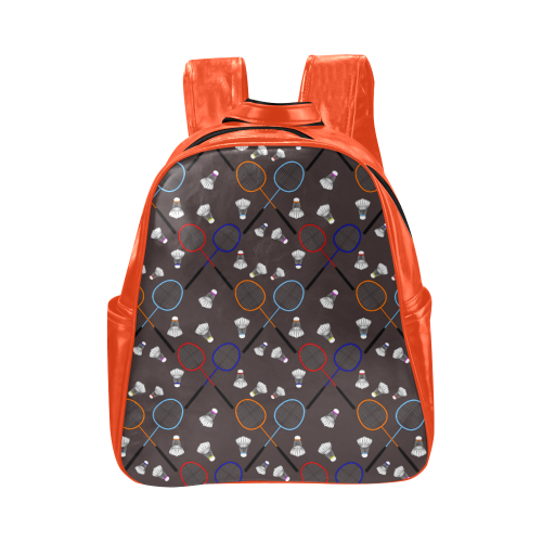 Badminton Rackets and Shuttlecocks Pattern Sports Charcoal/Red Multi-Pockets Backpack (Model 1636)