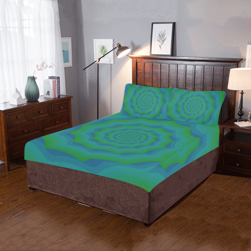 Blue green spiral 3-Piece Bedding Set