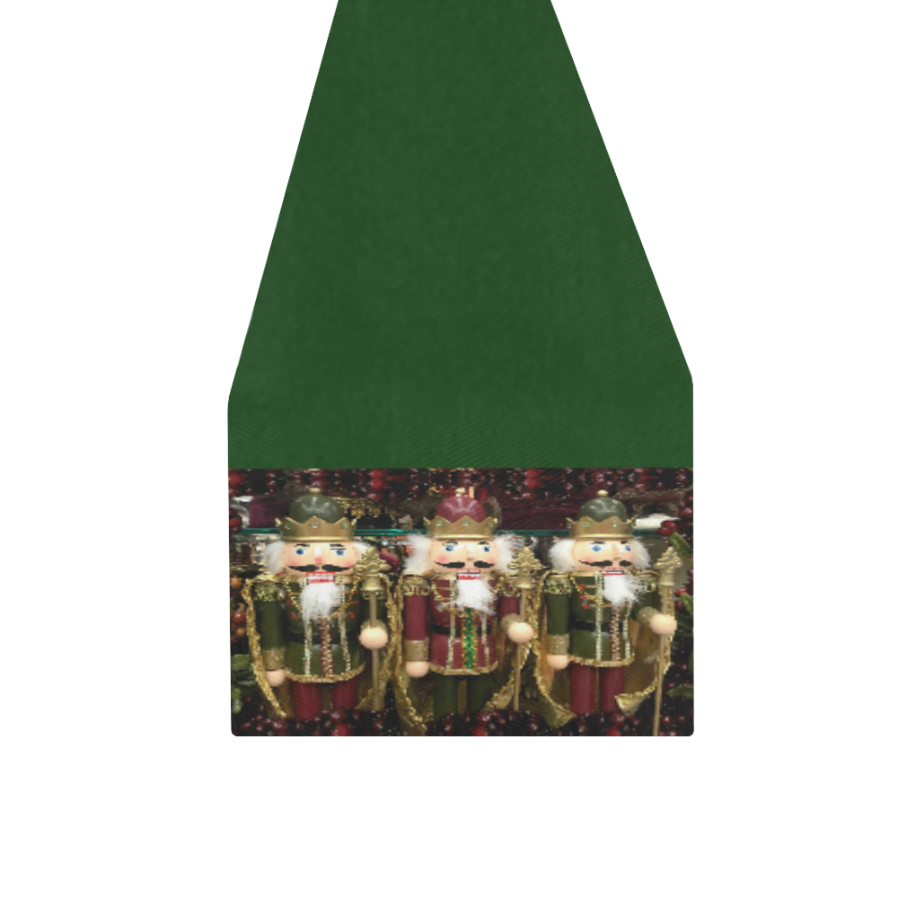 Golden Christmas Nutcrackers on Green Table Runner 16x72 inch